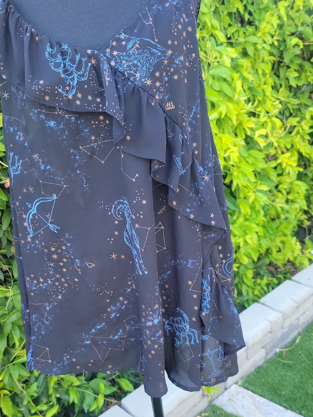 Torrid Black Celestial Zodiac Star Ruffle Sheer Cami Top 1 - Picture 4 of 13